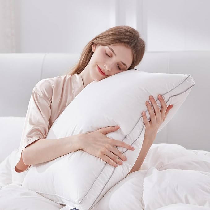 Globon Luxury Feather Down Pillow King Size,Medium Firm Gusseted Bed Pillows for Sleeping, Hotel Collection Fluffy Pillow, 18"X34", Pack of 1