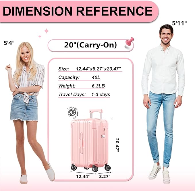 Krute Carry on Luggage 20 Inch USB Suitcases with Spinner Double Wheels Cup Holder PC+ABS Hardside Luggage with TSA Lock (Pink)