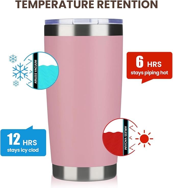 MEWAY 20oz Tumbler 4 Pack Double Wall Vacuum Insulated Travel Mug Bulk, Stainless Steel Tumblers with Lid and Straw, Durable Powder Coated Coffee Cups for Cold & Hot Drinks (Pink, 4)