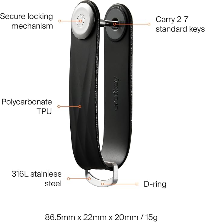 Orbitkey New Active Key Organizer Lite w/updated D-Ring | Weather Resistant, Stainless Steel Locking Mechanism