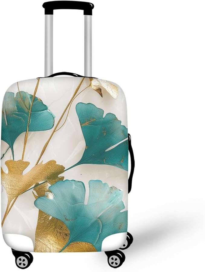 Gold Ginkgo Biloba Leaf Travel Luggage Cover Elastic Baggage Protector for Women Girls,Fits 30-32 Inch Washable Suitcase Covers