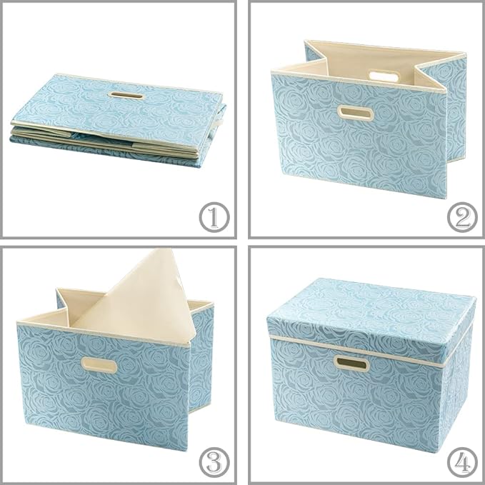 PRANDOM Larger Collapsible Storage Cube with Lid [1-Pack] Fabric Decorative Storage Bins Box Organizer Container Basket with Cover Handles for Bedroom Closet Living Room 17.7x11.8x11.8 Inch