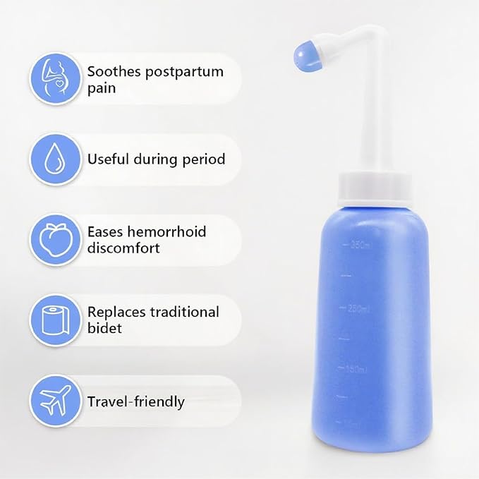 Portable Bidet for Travel-350ml Bottle with Adjustable Nozzle (Angled & Straight) , Gentle Portable Cleansing