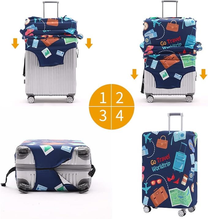 Travelkin Luggage Cover Washable Suitcase Protector Anti-scratch Suitcase cover Fits 18-32 Inch Luggage (Go travel-Trip, L)