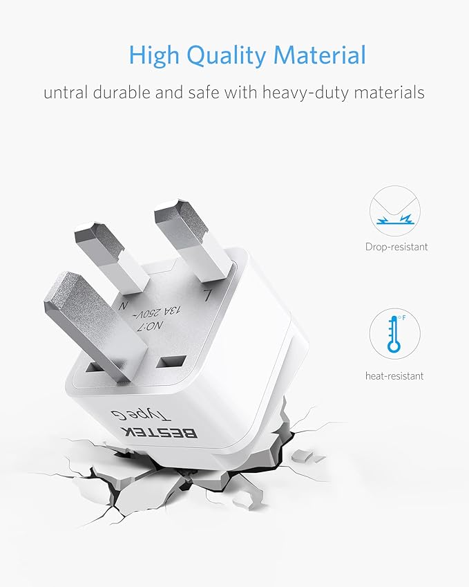 BESTEK European Travel Plug Adapter Set, Grounded Universal Power Plug Adapter for US to Type E/F, Type C, Type G Countries, UK, Germany, France, Italy, Spain, Ireland and All of Europe, 3 Pack