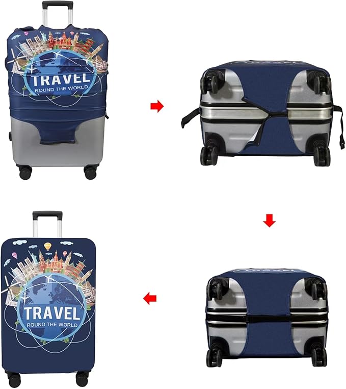 WUJIAONIAO Travel Luggage Cover Baggage Suitcase Cover Protector Skins 18-32 Inch (A9 TRAVEL, L (for 25-28 inch luggage))