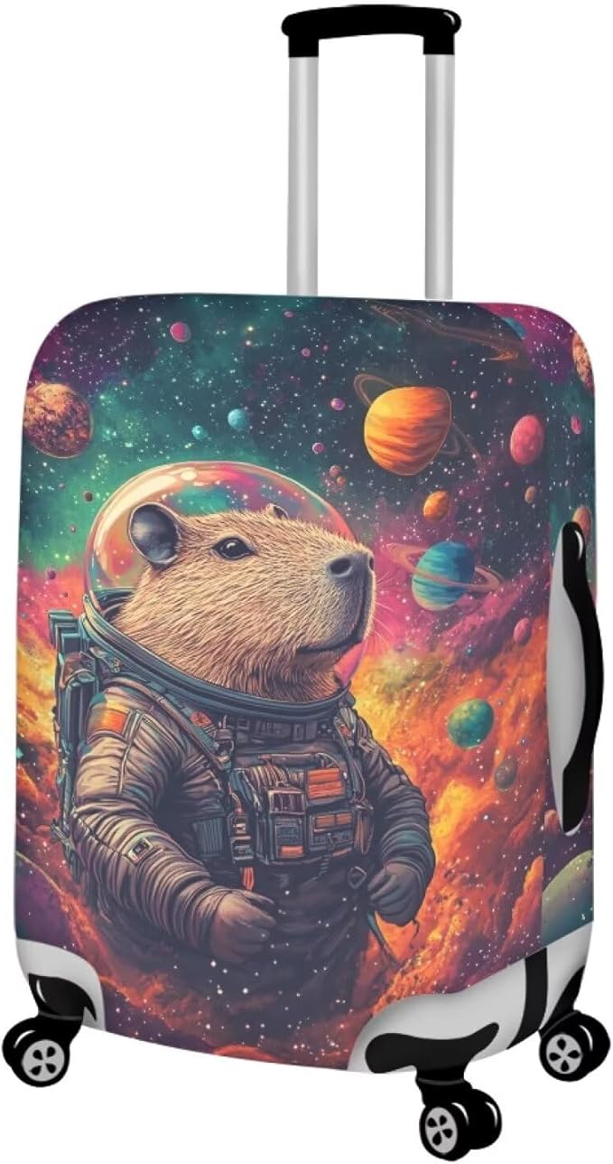 Cute Capybara Suitcase Cover Fit 26-29 Inch Anti-Scratch Washable Spandex Travel Luggage Covers for Suitcase Solar System Planet Travel Essential Baggage Case Protector