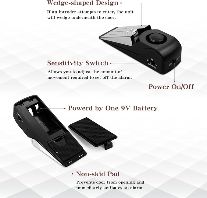 EMDMAK Door Stop Alarm with 120DB Siren Door Stop for Home & Travel (Black) (Pack of 3)