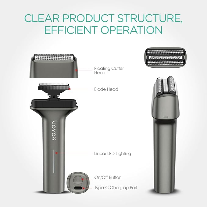 VOYOR Foil Shaver Electric Razor for Men 3 in 1 Shavers for Men with Double Foil Wet & Dry Face Shaver Lightweight Handheld Smooth Shave IPX6 Washable USB-C Rechargeable Travel Razor TX310 (Gray)
