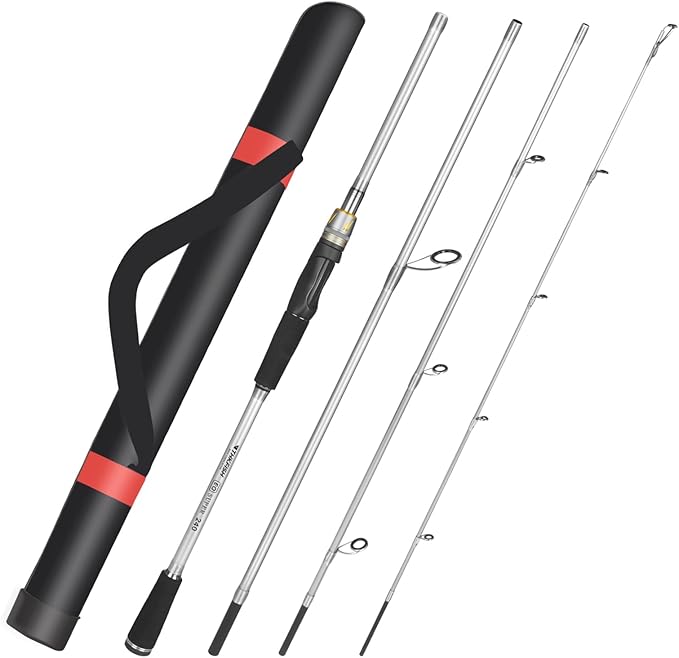 THKFISH Travel Fishing Rods, 4 Piece Spinning Rod with Bag 7Feet Carbon Fiber Lightweight Ultra Portable Fishing Pole for Trout Bass Salmon Sunfish Outfit Travel Fishing