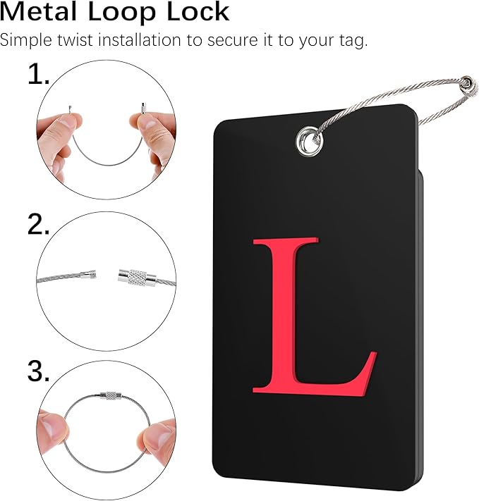 Gostwo 2 Pack Luggage Tags for Suitcases, 26 Initial Letter Travel Luggage Baggage Identification Labels ID Tag Fully Bendable Tags with Stainless Steel Loop (Black) (Letter L)