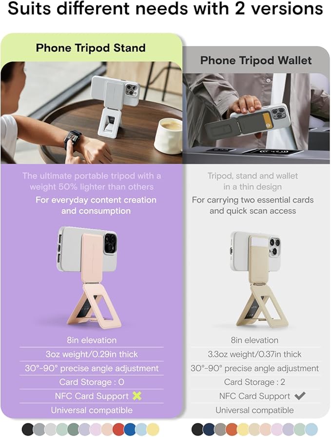 MOFT Phone Tripod Stand Selfie Stick for iPhone, Multi-Angles iPhone Stand, Lightweight & Portable Phone Holder, Strong Magnets, MOVAS Vegan Leather, Travel Essentials, Peony (Without Card Slot)