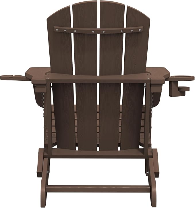 SERWALL Adirondack Chair with Cup Holders - Composite Adirondack Chairs HDPE Outdoor Chairs All Weather Use- Coffee