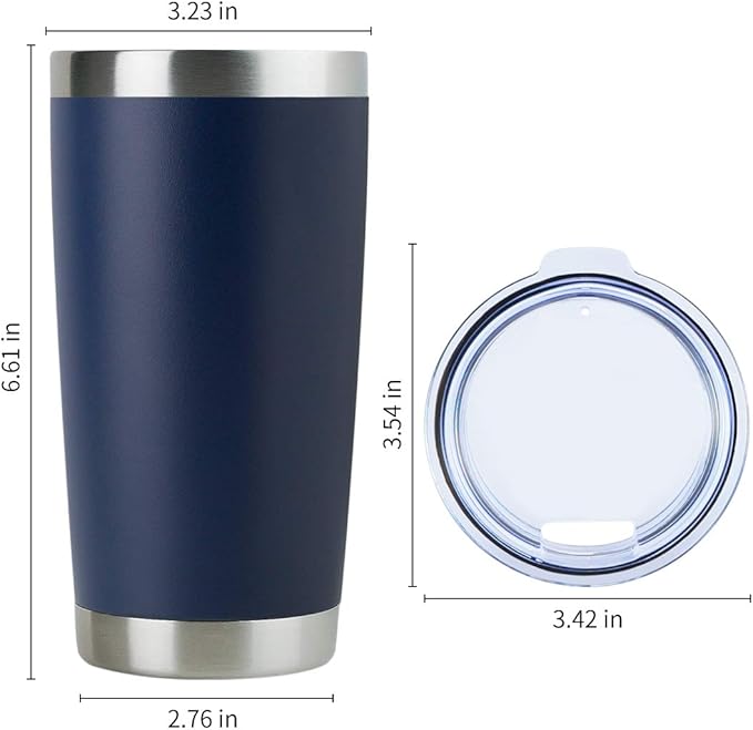 DOMICARE 20oz Stainless Steel Tumbler Bulk with Lid, Double Wall Vacuum Insulated Travel Mug, Powder Coated Coffee Cup (Powder Navy, 1)