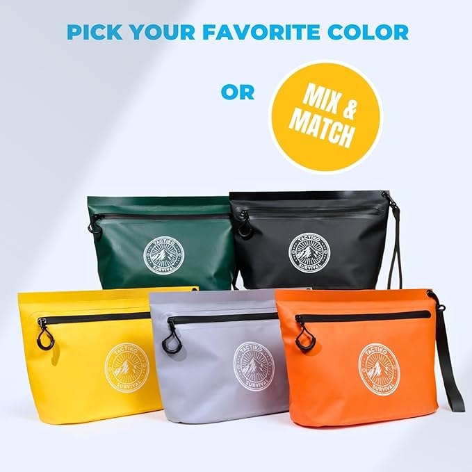 3-Pack Tactiko Heavy-Duty Splash Water Resistant Zipper Pouches - Hold-All Organizers for Dry Bags, Travel Bags (3, Orange/Gray/Black)