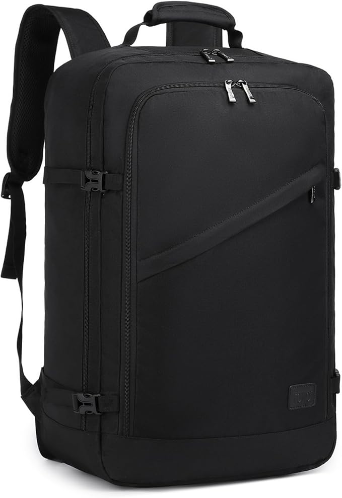 Kono Carry on Backpack, 22" Airplane Approved Travel Backpack for Men and Women, Waterproof Lightweight Daypack for Flight 40L (Black, Large)