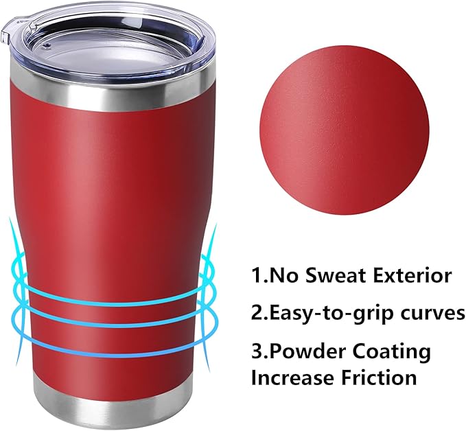 DOMICARE 20oz Tumbler with Lid Stainless Steel Tumblers Bulk, Double Wall Vacuum Insulated Coffee Travel Mug Powder Coated Tumbler, 12 Pack Red