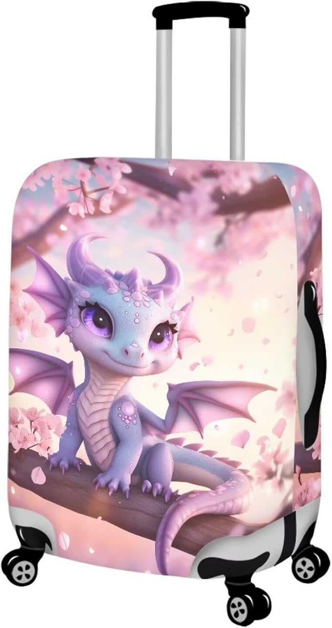 Dragon Suitcase Cover Elastic Thickness Travel Luggage Protector with Invisible Zip Washable Anti-Scratch Luggage Covers Universal Fits 26-29'' Spandex Baggage Case, Cherry Floral