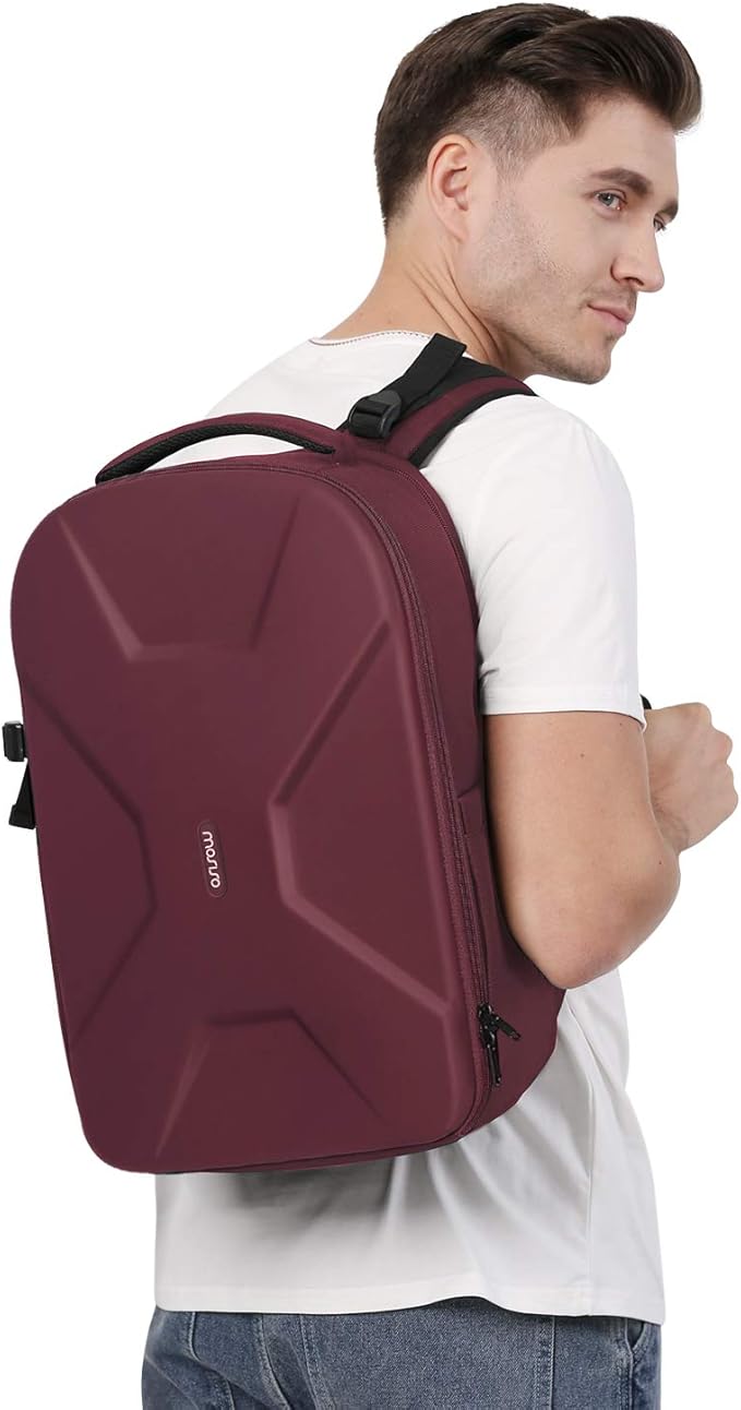 MOSISO Camera Backpack, DSLR/SLR/Mirrorless Photography Camera Bag 15-16 inch Waterproof Hardshell Case with Tripod Holder&Laptop Compartment Compatible with Canon/Nikon/Sony, Wine Red