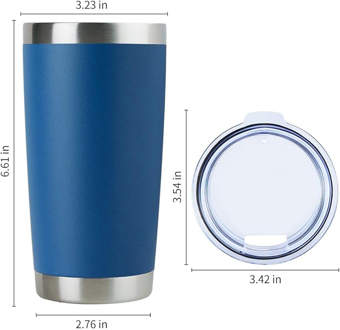 DOMICARE 20oz Stainless Steel Tumbler Bulk with Lid, Double Wall Vacuum Insulated Travel Mug, Powder Coated Coffee Cup, Dark blue, 8 Pack