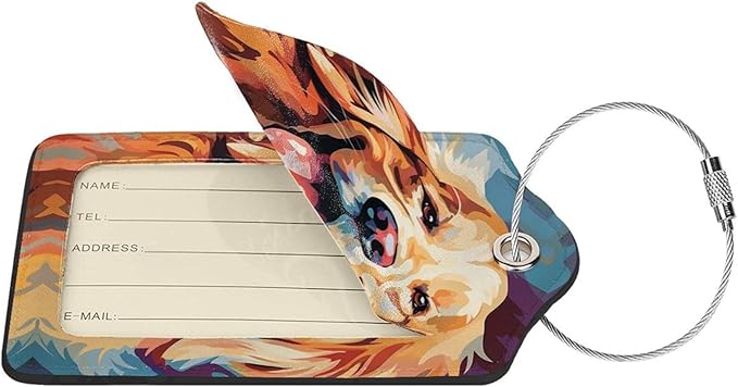Dog Leather Luggage Tag with Stainless Steel Ring, Fun Name Id Card Cover Travel Bag Tag Set, Suitable for Travel Bag Luggage Women Men 2 PCS