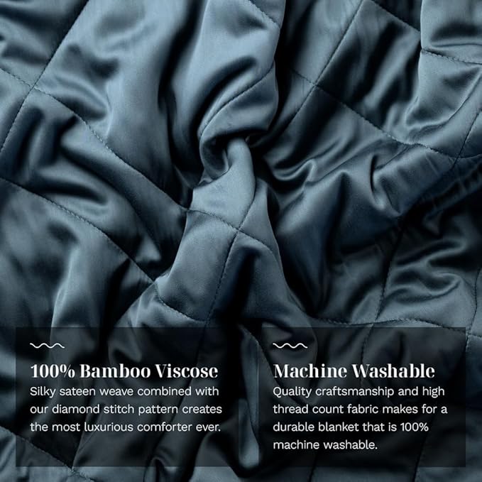 LUXOME Lightweight Blanket | 100% Rayon (Viscose) from Bamboo Fabric & Fill | Full/Queen - 86"x92" | Super Soft | Thermal-Regulating | Ocean