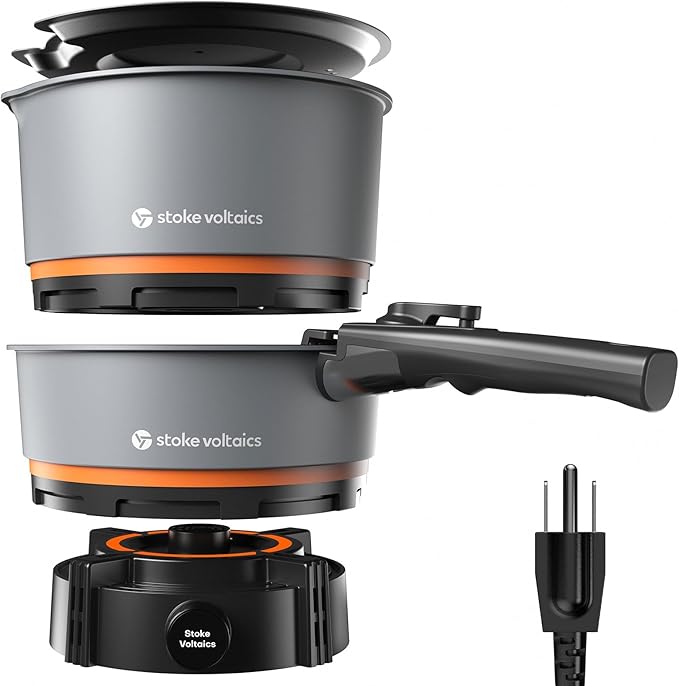 Nomad Cooking System, Electric Camping Stove 200-1000W with Pan & Pot, 120V Portable Outdoor Cooking Gear Set, Windproof Cookware for RV, EV, Overland, Vanlife, Car Camping