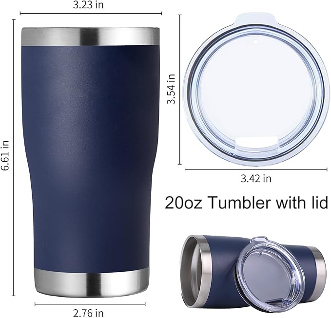DOMICARE 20oz Tumbler with Lid Stainless Steel Tumblers Bulk, Double Wall Vacuum Insulated Coffee Travel Mug Powder Coated Tumbler, Navy