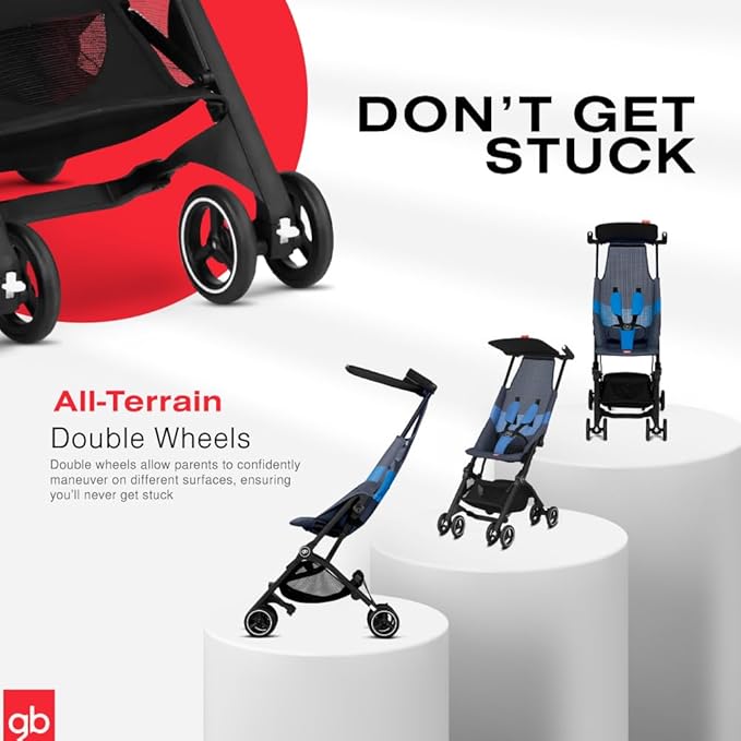 gb Pockit Air All Terrain Ultra Compact Lightweight Travel Stroller with Breathable Fabric in Night Blue, 28x17.5x39.8 Inch (Pack of 1)