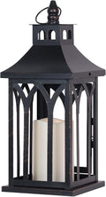 DECORKEY Decorations for Home, Decorative Led Candle Lantern Indoor Outdoor Decor, Metal Hanging Candle Holder with Xmas Teardrop Wreath and LED Candle for Table Centerpieces, Patio (Black)