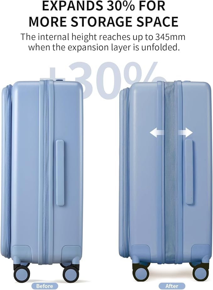 aji Expandable Top Open 26 Inch Checked Luggage with Spinner Wheels, Large Suitcase with TSA Lock, Hardside Travel Luggage Suitcases for Men Women, for 24+Days Travel, Blueberry Blue