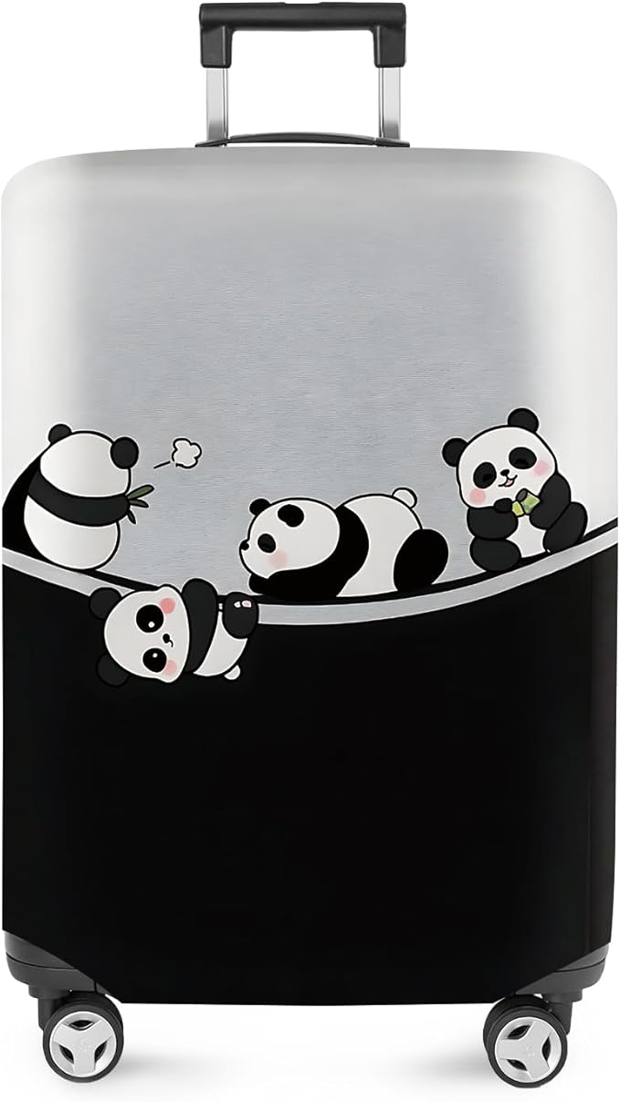 ANNA QUEEN Panda Family Luggage Cover, Cute Panda Design Suitcase Protector, Stretchable Washable Travel Sleeve for 32-34 Inch Luggage