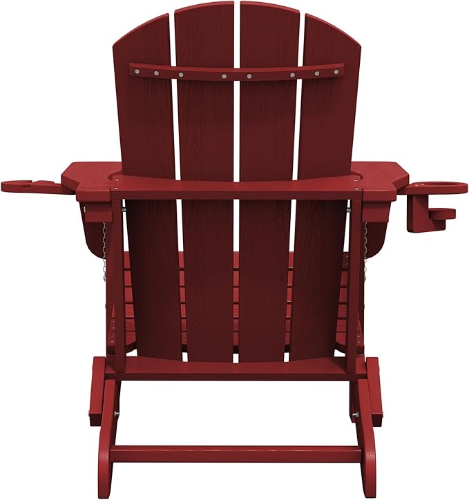 SERWALL Adirondack Chair with Cup Holders - Composite Adirondack Chairs HDPE Outdoor Chairs All Weather Use- Dark Red