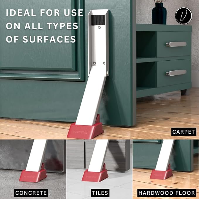 2 Pack Door Stop, No Drill Door Stoppers - Kickdown Doorstop for Home, Glass Doors, & Outdoors, Easy to Install Doors with Self Adhesive Door Stopper, No Screw Flip Down Portable Door Stopper - White