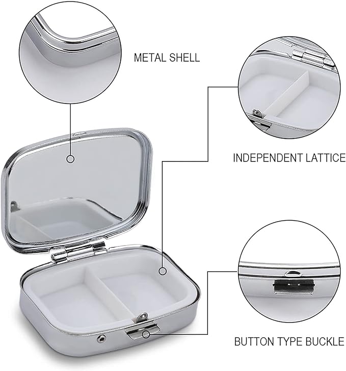 Metal 2 Compartment Pill Organizer Travel Friendly Portable Compact Pill Box Cute Pill Case,for Pocket Wallets Daily Portable Medicine Vitamin Tablet Storage (The Skeleton in The Vortex)