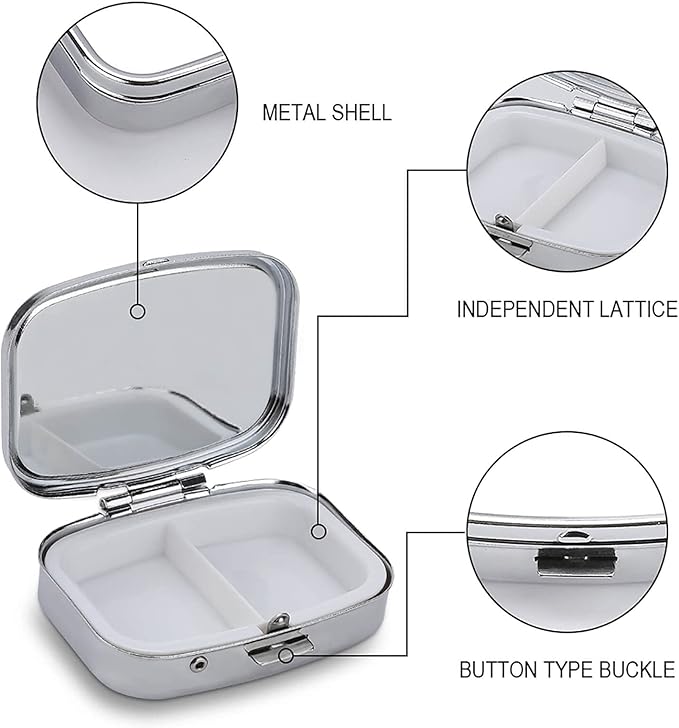 Metal 2 Compartment Pill Organizer Travel Friendly Portable Compact Pill Box Cute Pill Case,for Pocket Wallets Daily Portable Medicine Vitamin Tablet Storage (The Dark Night)
