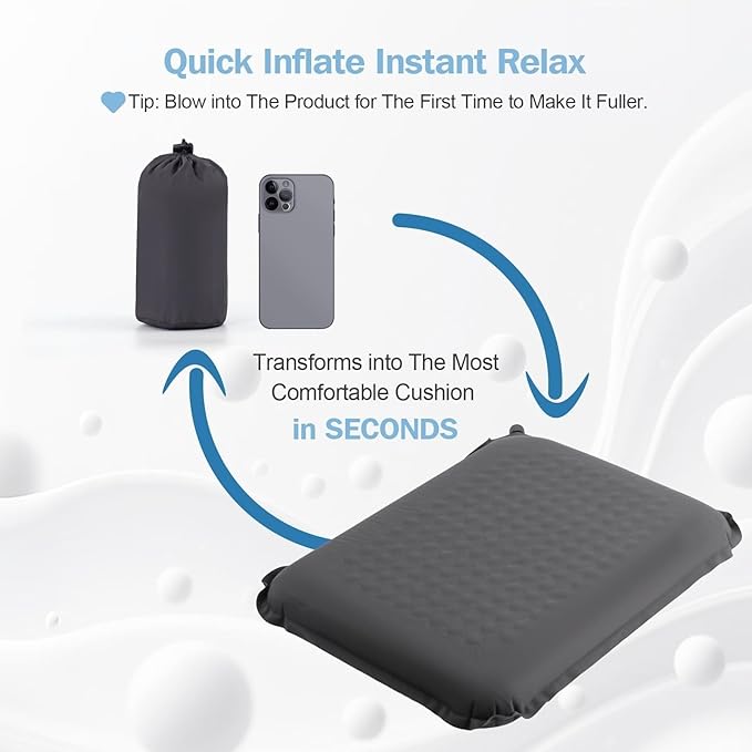 Self-Inflating Airplane Seat Cushion for Long Flights – Portable Travel Cushion Airplane Seat - Memory Foam Travel Seat Cushion Providing Pressure Relief and Premium Comfort (Extra Large Grey)