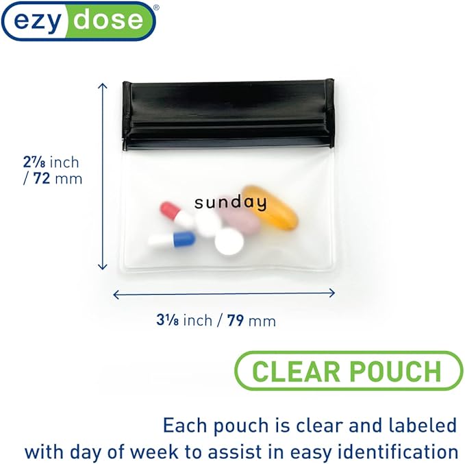 EZY DOSE Reusable 7-Day AM/PM Pill Pouch Set, Durable Multi-Purpose Travel-Sized Containers, Days of The Week Labels with Color for Easy Identification, Large Storage, Clear, BPA Free, TSA Approved