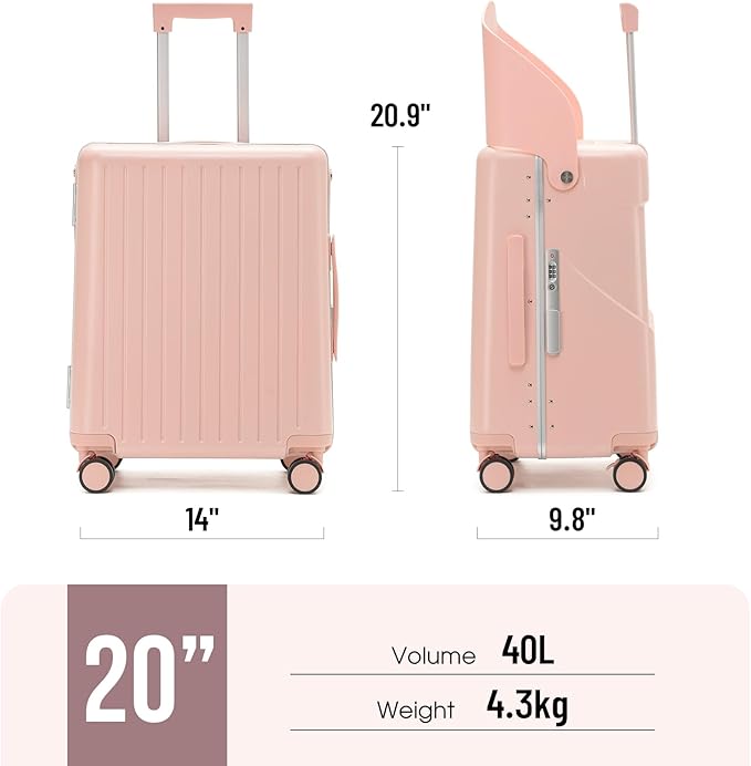 20-Inch Ride-On Suitcase for Kids & Adults – TSA-Approved Underseat Carry-On Luggage with 360° Wheels, Built-In Seat & Safety Belt – Lightweight Durable Spinner Suitcase for Airplane Travel Fits Ages
