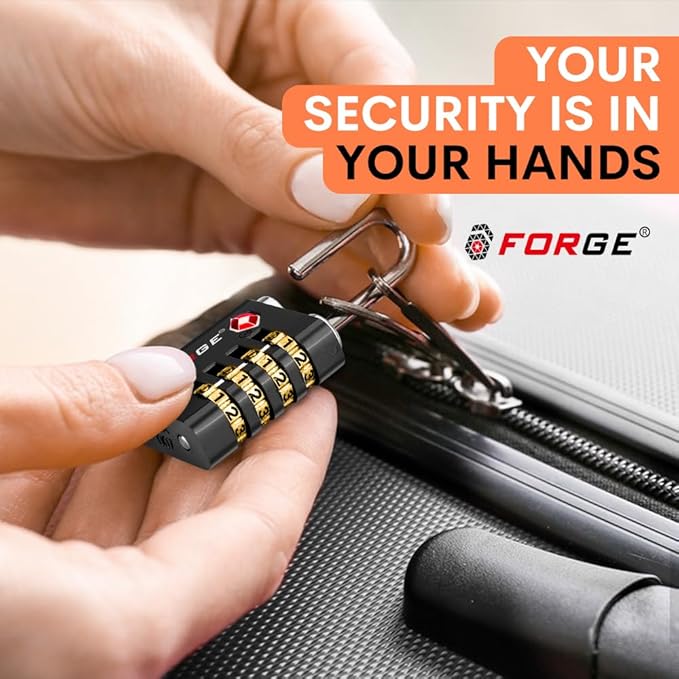 Forge Dual-Opening: Key or Combination Access Lock, TSA Approved Locks for Luggage, Pelican case, Travel, Gym, School, Stainless Steel Shackle. (Black 2 Pk)