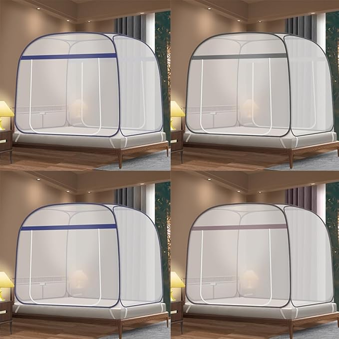 Pop-Up Mosquito Net Tent for Beds Portable Folding Canopy with Net Bottom, Fits Twin to King Size 79x71x59inch, Easy Install Wash for Baby Adults, Indoor Outdoor Use (Gray-Queen Bed)
