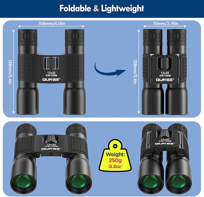 12x32 Binoculars Compact for Adults - High Powered Binoculars for Bird Watching Travel Spectator Sport Fishing Golf