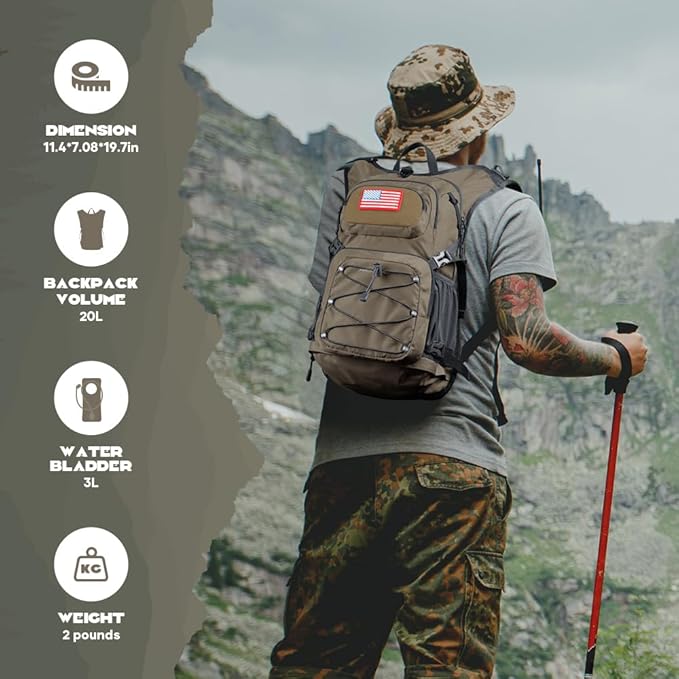 Maelstrom Hydration Hiking Backpack with 2L/3L Water Bladder, High Flow Bite Valve Camping Daypack Lightweight