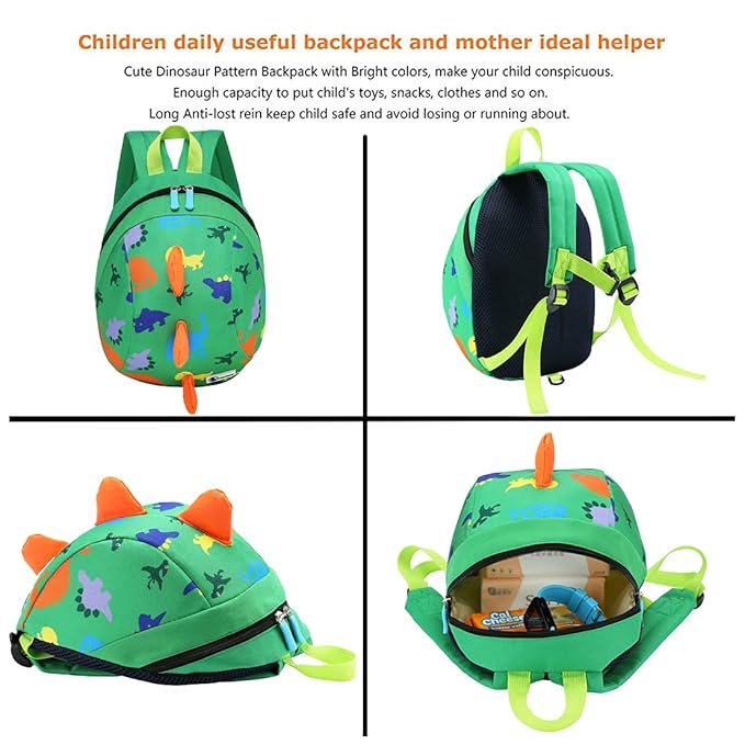DB Toddler Mini Dinosaur Backpack with Child Leash, Anti Lost Wrist Link for Kids, Safety Harness Back Pack for Baby Boy Girl