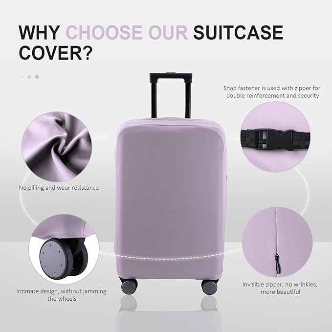 Travel Luggage Cover Suitcase Protector Scratch-Resistant Fit 19-31 Inch Suitcase, Not Included Suitcase (Lavender Purple, M(24-25 inch))