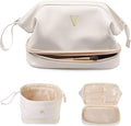 Bridesmaid Gifts for Women, Initial Makeup Bag,Gifts for Girls 12-14 Cosmetic Bag with Makeup Brush Organizer, Large Capacity PU Leather Travel Toiletry Bag, Initial Bags for Women