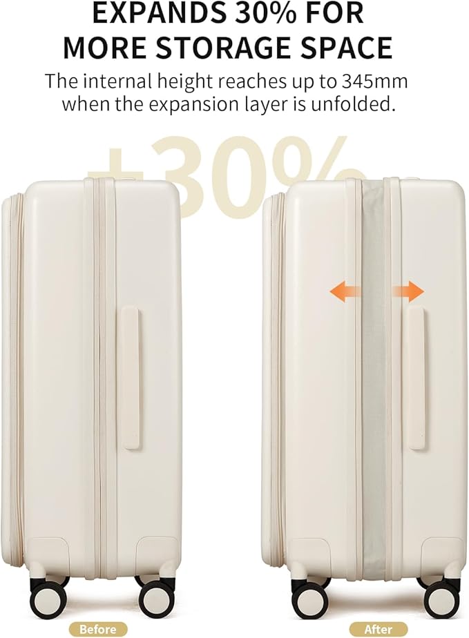 aji Expandable Top Open Luggage Sets 2 Piece with Spinner Wheel, 20/26 Inch Luggage with TSA Lock, Lightweight PC Hardside Travel Luggage Suitcases for Men Women, Coconut White