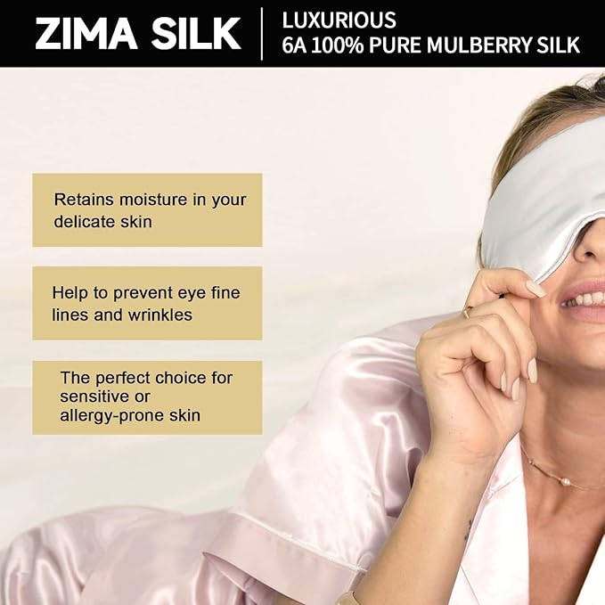 ZIMASILK Adjustable 22 Momme 100% Pure Mulberry Silk Sleep Mask, 3D Contoured Cup Eye Mask for Sleeping, Super Soft Breathable Blindfold, Perfect Blocks Light for Sleeping. (Beige)