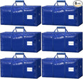 6 Pack Heavy Duty Moving Bags with Padded Wrap Around Handles-Strengthened Zipper Extra Large Storage Totes for Dorm College Clothes Blue