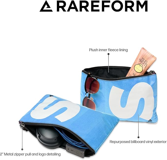 Rareform Essentials Organizer Pouch | Travel Accessory Bag, Protects Tech, Cosmetics, Toiletries with Inner Fleece Lining, Water-Resistant | Recycled Nylon, One-of-a-Kind, Patchwork